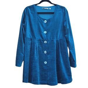 Soft Surroundings Fiona Chenille Tunic Shirt Dress Button Up Top Teal Size Small